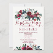 Waterverf bloemenchique winterverjaardagsfeestje kaart (Voorkant)
