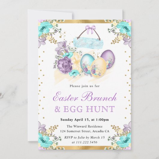 Waterverf Bloemenchocolade Eieren Paasbrunch Kaart (Voorkant)