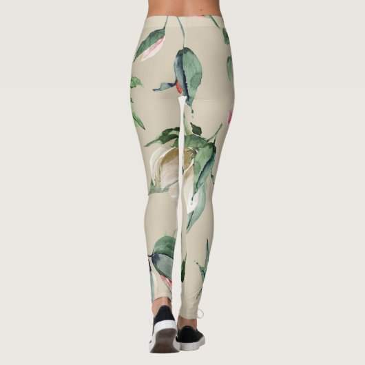  waterverf Bloemencrème actief-draag Leggings (Achterkant)
