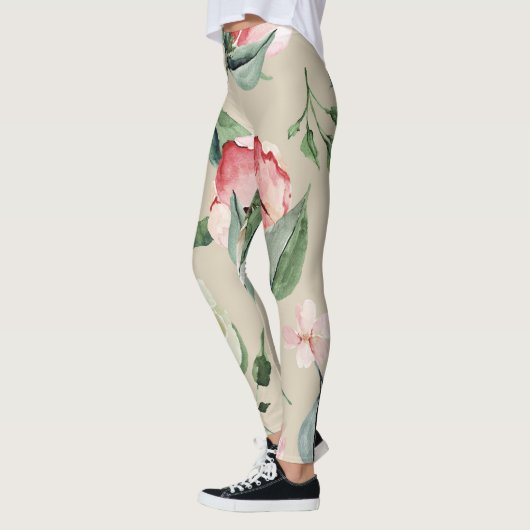  waterverf Bloemencrème actief-draag Leggings (Links)