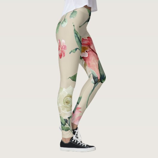  waterverf Bloemencrème actief-draag Leggings (Rechts)