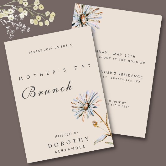 Waterverf Bloemend Moederdag Brunch Kaart