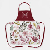 Waterverf Bloemendecor Burgundy & Roze Monogram Schort (Voorkant)