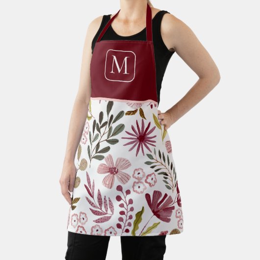 Waterverf Bloemendecor Burgundy & Roze Monogram Schort (Insitu)