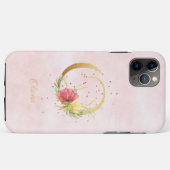 Waterverf bloemendecor met monogram naam initiaal  Case-Mate iPhone case (Achterkant (horizontaal))