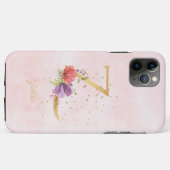 Waterverf bloemendecor met monogram naam initiaal  Case-Mate iPhone case (Achterkant (horizontaal))