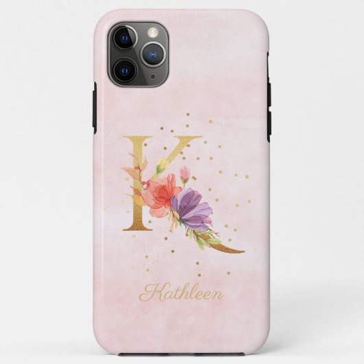 Waterverf bloemendecor monogram naam initiaal K le Case-Mate iPhone Case (Achterkant)