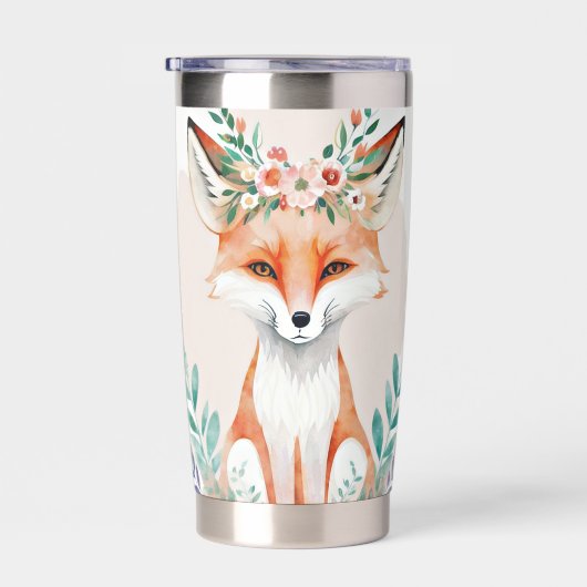 Waterverf bloemendek vos gepersonaliseerd geïsoleerde drinkbeker (Rechts)