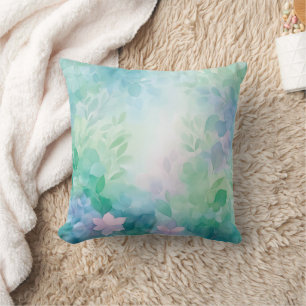 Waterverf Bloemendeken Kussen Blauw Groen