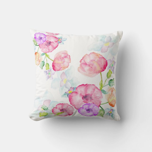 Waterverf Bloemendesign Kussen (Voorkant)