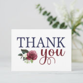 Waterverf Bloemendesign Navy & Maroon Bedankkaart (Staand voorkant)