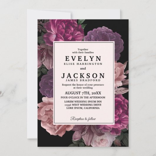 Waterverf bloemendonker moody zwart Trouwen Kaart (Voorkant)