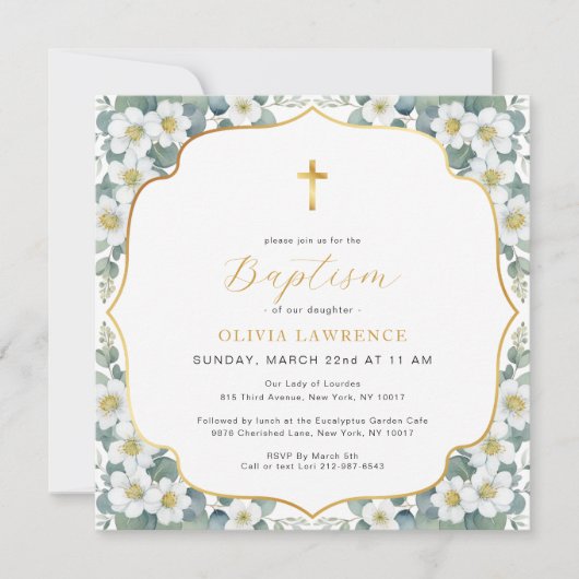 Waterverf Bloemendoop Gouden Kruis Kaart (Voorkant)