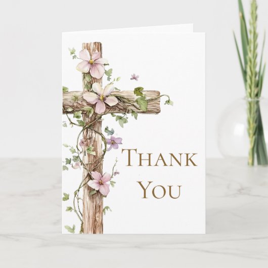 Waterverf Bloemendoop Heilig Kruis Dank u Kaart (Voorkant)