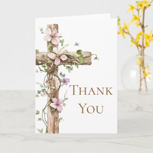 Waterverf Bloemendoop Heilig Kruis Dank u Kaart (Gele Bloem)