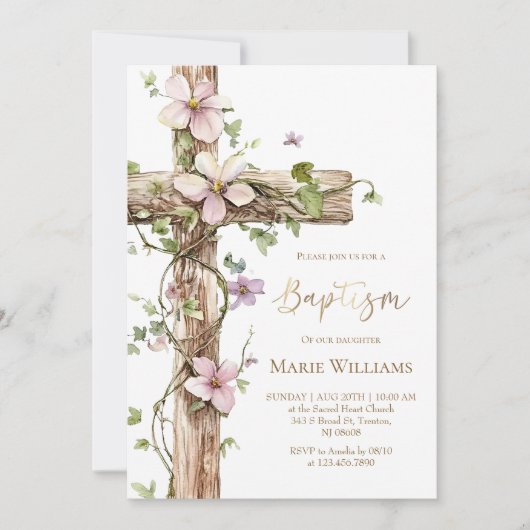 Waterverf Bloemendoop Heilig Kruis Kaart (Voorkant)