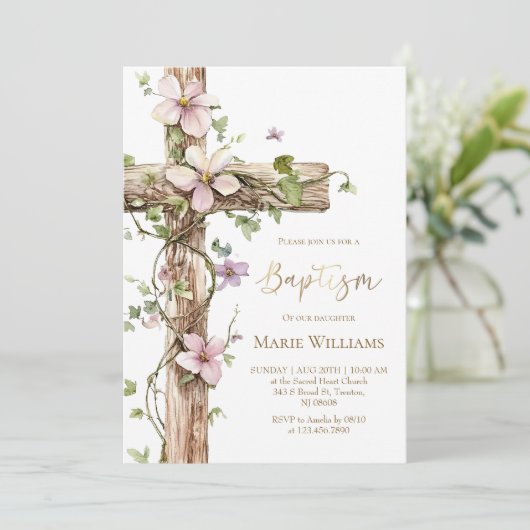 Waterverf Bloemendoop Heilig Kruis Kaart (Staand voorkant)