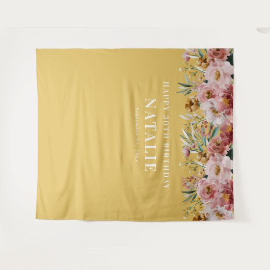 Waterverf bloemendraperie 30e verjaardag roze chic wandkleed (Voorkant (horizontaal))