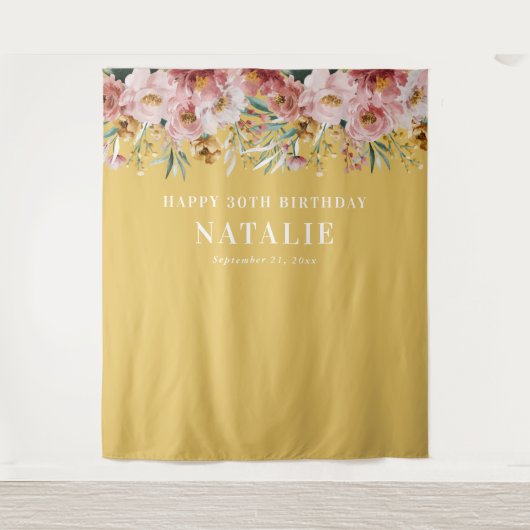 Waterverf bloemendraperie 30e verjaardag roze chic wandkleed (Voorkant)