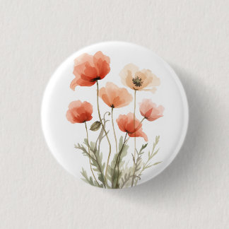 Waterverf Bloemendruk van Koraal Papavers Ronde Button 3,2 Cm