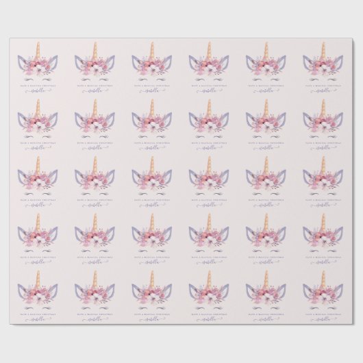 Waterverf bloemeneenhoorn gezicht kerst cadeaupapier (Vlak)