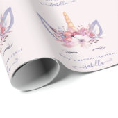 Waterverf bloemeneenhoorn gezicht kerst cadeaupapier (Rol Hoek)