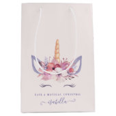 Waterverf bloemeneenhoorn gezicht kerst medium cadeauzakje (Voorkant)