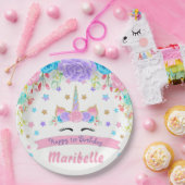 Waterverf Bloemeneenhoorn Gezicht Verjaardagsfeest Papieren Bordje (Feest)