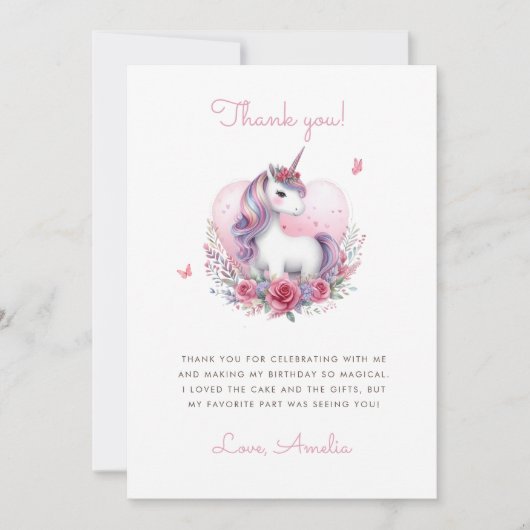 Waterverf Bloemeneenhoorn Magisch Verjaardagsfeest Bedankkaart (Voorkant)