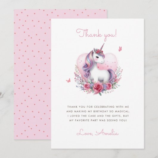 Waterverf Bloemeneenhoorn Magisch Verjaardagsfeest Bedankkaart (Voorkant / Achterkant)