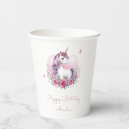 Waterverf Bloemeneenhoorn Magisch Verjaardagsfeest Papieren Bekers