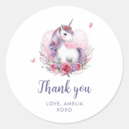 Waterverf Bloemeneenhoorn Magisch Verjaardagsfeest Ronde Sticker