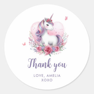 Waterverf Bloemeneenhoorn Magisch Verjaardagsfeest Ronde Sticker