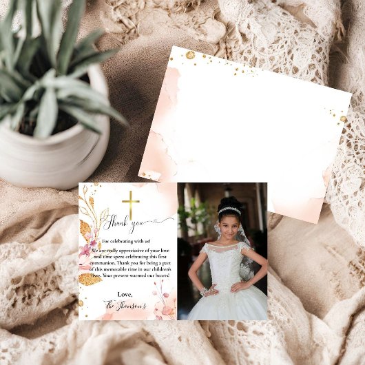 Waterverf bloemeneerste communie bedankje kaart