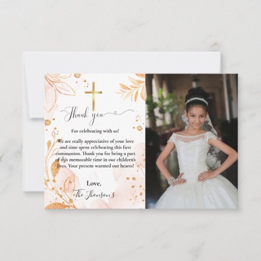 Waterverf bloemeneerste communie bedankje kaart (Voorkant)