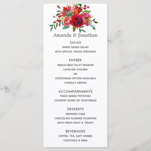 Waterverf Bloemenen Huwelijksmenu Menu (Voorkant)