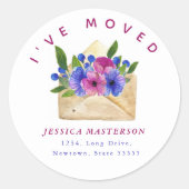 Waterverf Bloemenenvelop l Ik ben verhuisd Nieuw H Ronde Sticker (Voorkant)