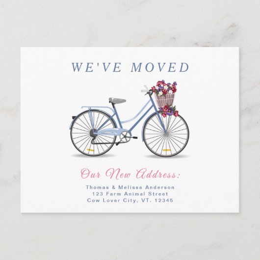 Waterverf Bloemenfiets L We zijn verhuisd Briefkaart (Voorkant)