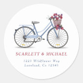 Waterverf Bloemenfiets We hebben nieuw adres verpl Ronde Sticker (Voorkant)