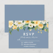 Waterverf Bloemengeel Wit Stoffig Blauw Bruiloft RSVP Kaartje (Voorkant / Achterkant)