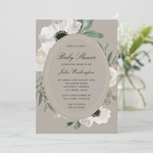 Waterverf Bloemengender Neutrale Baby Shower Uitno Kaart (Staand voorkant)