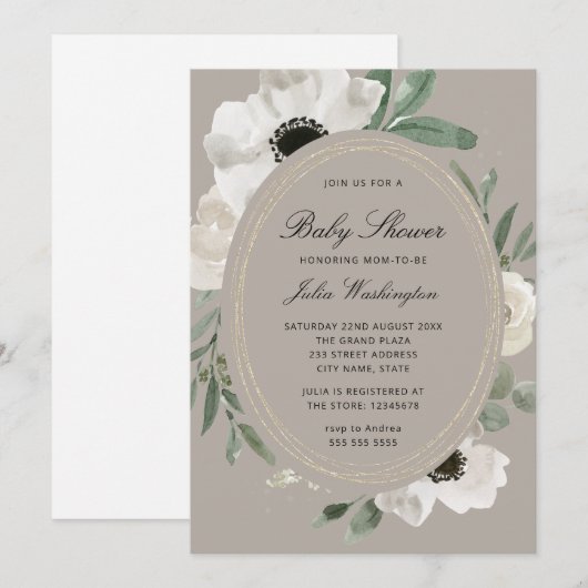 Waterverf Bloemengender Neutrale Baby Shower Uitno Kaart (Voorkant / Achterkant)