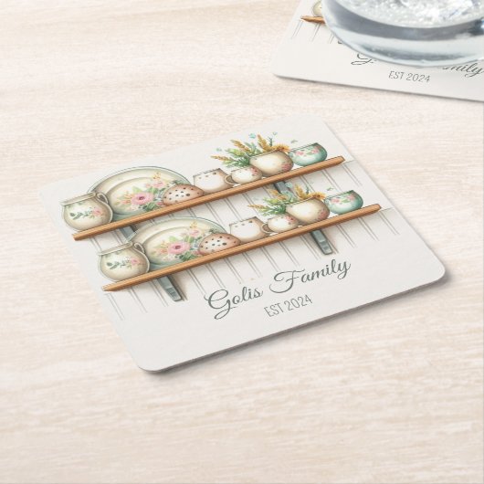  Waterverf Bloemengerechten op plank Kartonnen Onderzetters (Schuin)