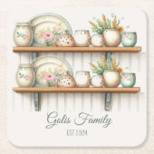  Waterverf Bloemengerechten op plank Kartonnen Onderzetters (Voorkant)