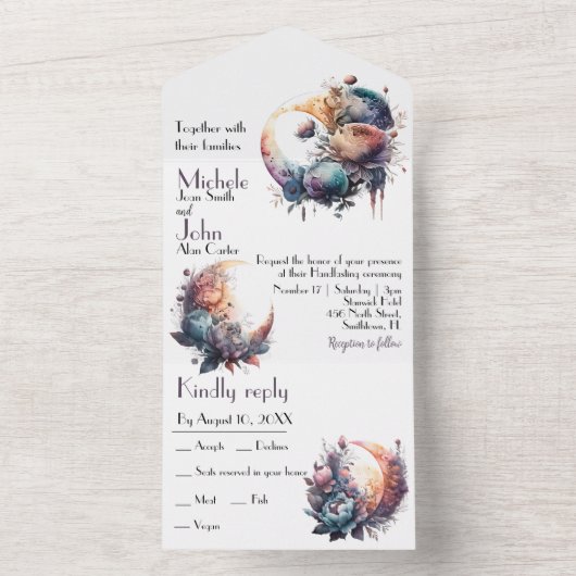 waterverf bloemengothic moon Handvasten All In One Uitnodiging (Binnen)