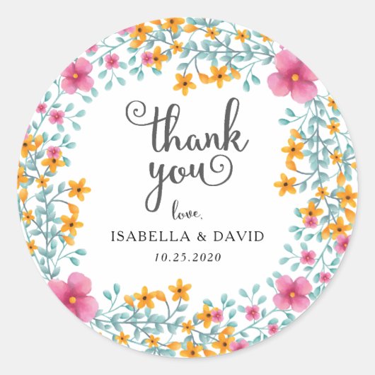 Waterverf Bloemengrens Bruiloft Sticker (Voorkant)