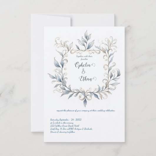 Waterverf Bloemengrens bruiloft uitnodiging (Voorkant)