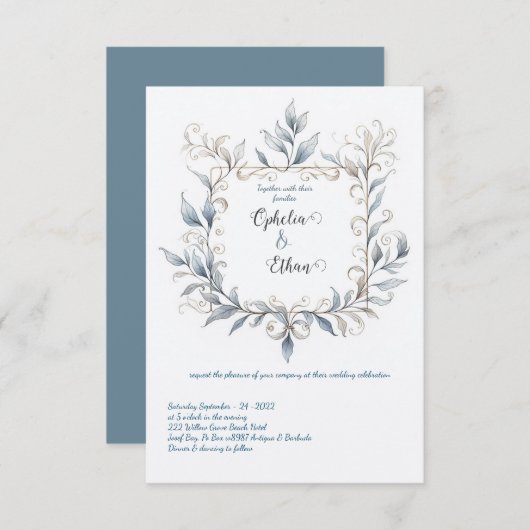 Waterverf Bloemengrens bruiloft uitnodiging (Voorkant / Achterkant)