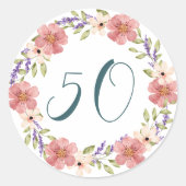 Waterverf Bloemengrens  Eeuw Ronde Sticker (Voorkant)