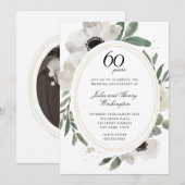 Waterverf Bloemengroen Foto 60ste Verjaardag Kaart (Voorkant / Achterkant)